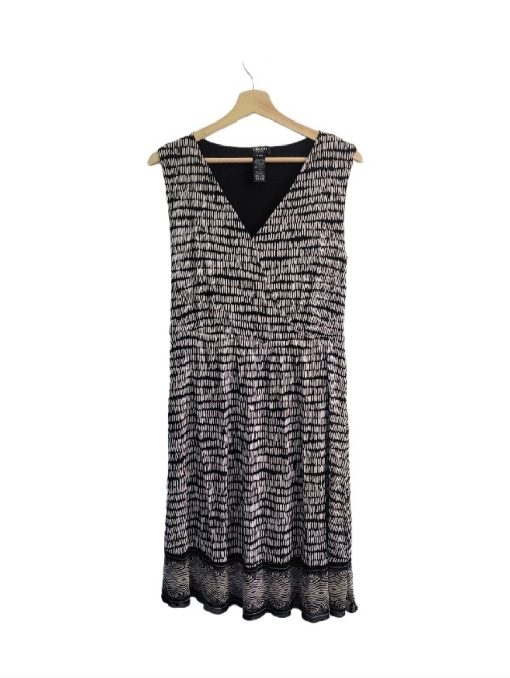 OLSEN Europe Sleeveless V-Neck Black & White Patterned Midi  Dress Sz S/M US 8